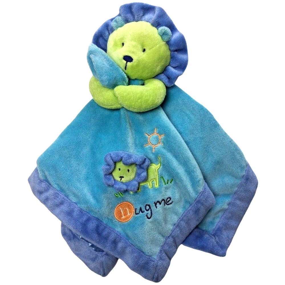Carter's Just One Year Blue Lion HUG ME Baby Security Blanket Lovey Satin Green